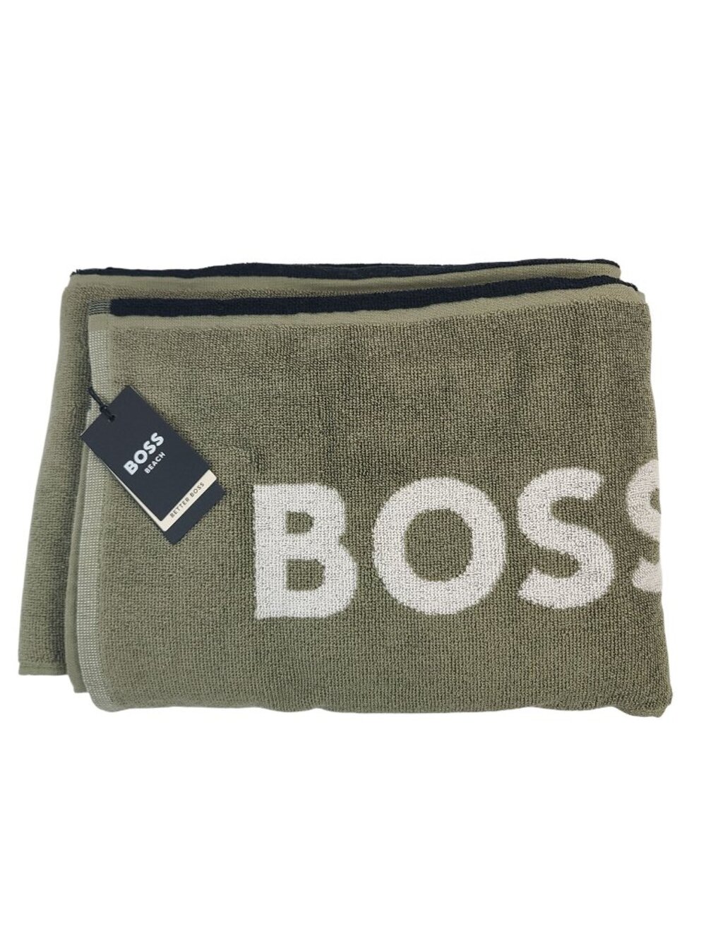 NEW Boss Medium Green Cotton Beach Towel With Bold Logo Design Soft & Absorbent